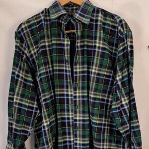 Robert Talbott Shirt Mens Large Blue Green Plaid Button Down
